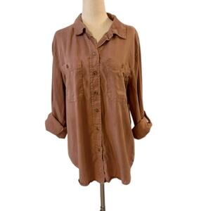 Sanctuary Copper Boyfriend Button Up Shirt S Roll up Sleeve Dusty Pink
